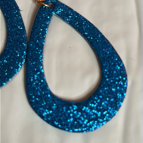 Hand Crafted Jewelry - HANDMADE BOHO SPARKLING GLITTER BLUE RAINDROP EARRINGS NWT